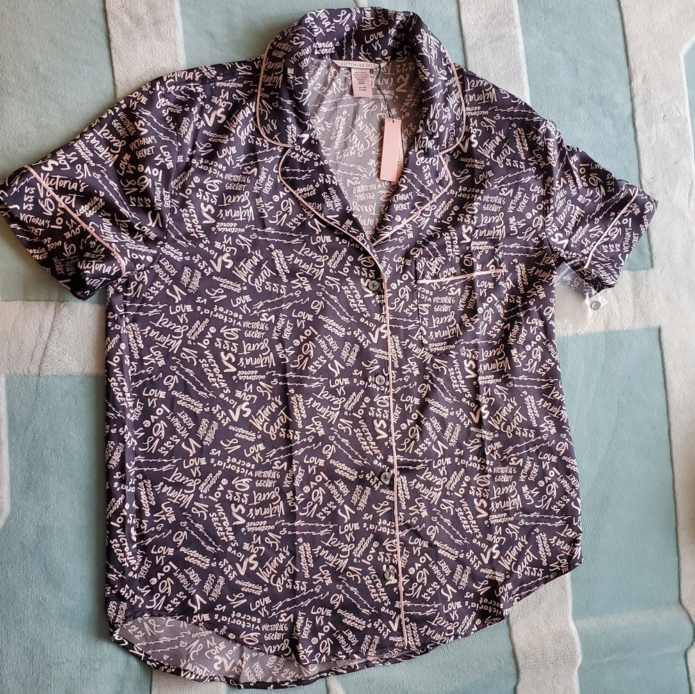 Victoria's Secret satin sleep button up top